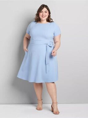 Lane Bryant Light Blue Short-Sleeve Tie-Waist Midi Dress